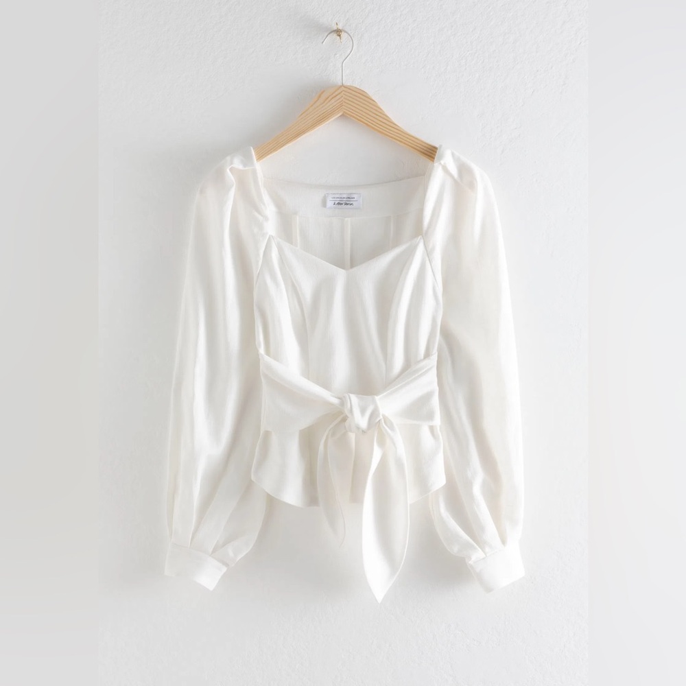 & Other Stories Ivory Tie-Front Puff Sleeve Blouse